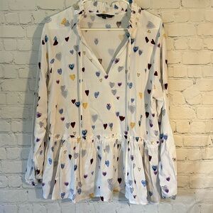 Velvet Heart V top with hearts, tie and ruffles